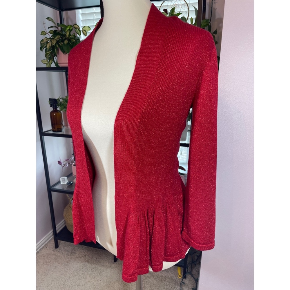 Red Sparkly Peplum Style Cardigan / Cover Up / Sweater